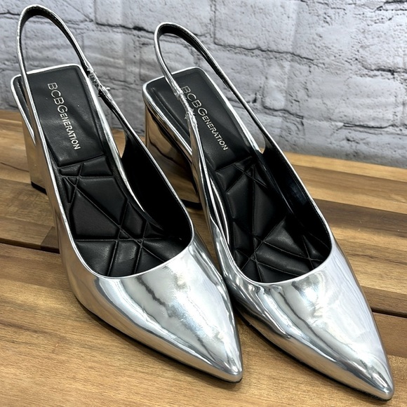 NWOT BCBGeneration Silver/Mirror Heels Size 8 - Picture 1 of 8